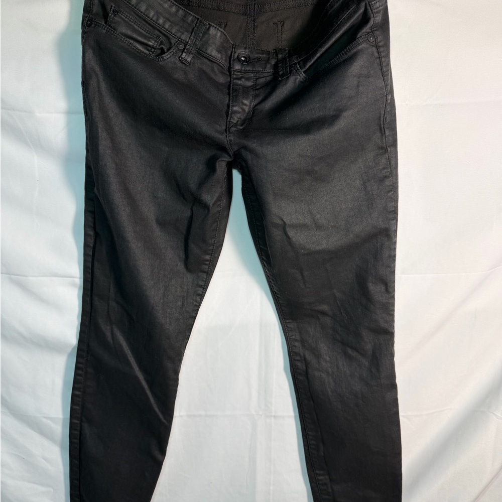 Guess Power Skinny Low Coated Jeans Pants Black Size 30